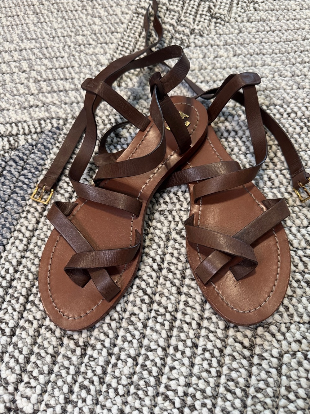 Tory Burch - Paris Brown Leather Strappy Sandals - 8.5 - Picture 2 of 5